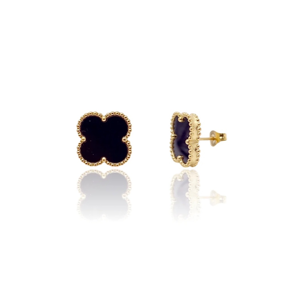 Large Onyx Clover Stud Earrings